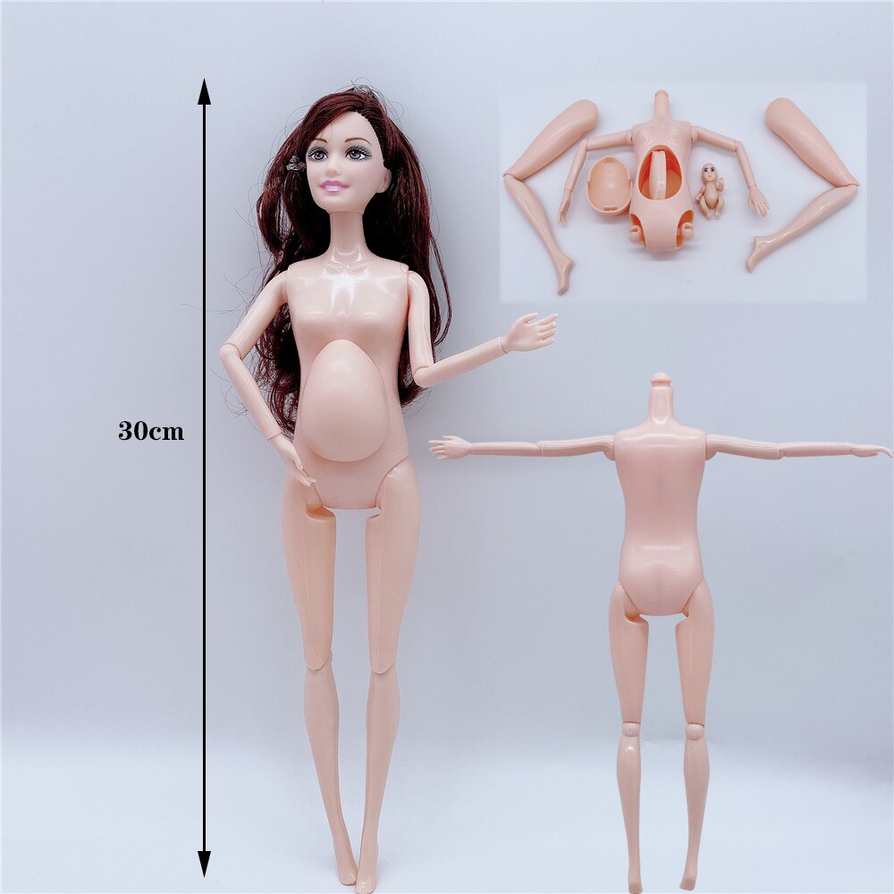 Fashionable 11.5”/30CM male doll + pregnant woman doll dress/small stroller/baby bed/children and girls toys accessories