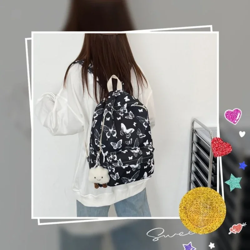 Mochila coreana con de mariposa para mujer, mochila para estudiantes, almacenamiento de libros escolares y organizador de viaje