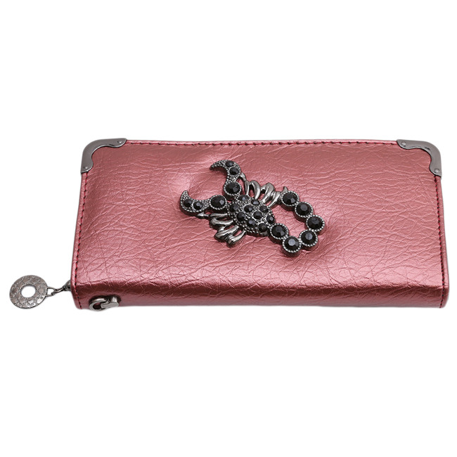 Cartera bolsa de mano con cremallera esqueleto titular de la tarjeta de embrague cartera femenina RD678051: wine red scorpion