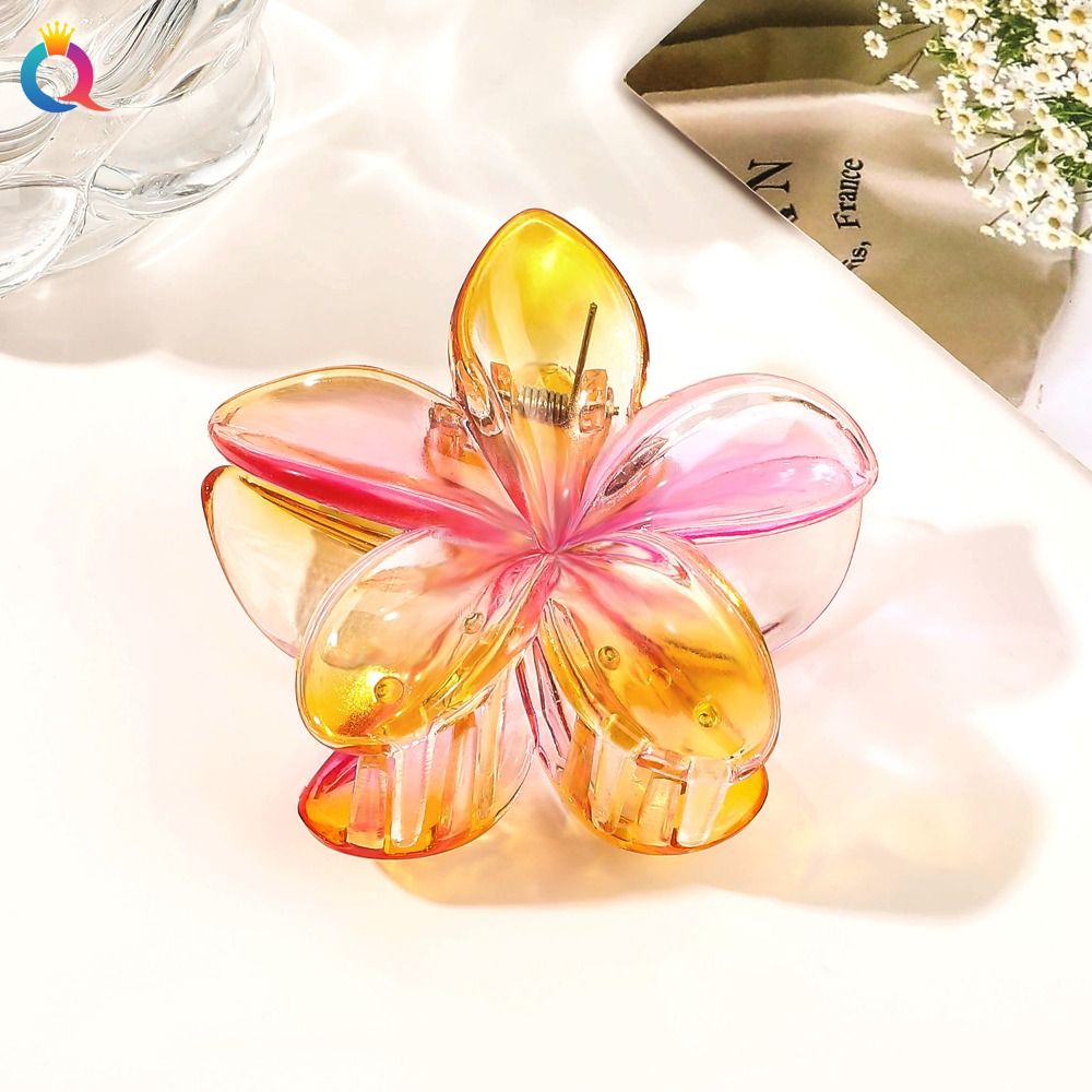 Pinza para el pelo de flor grande transparente, Color degradado, pinzas en forma de flor Simple, accesorios para el cabello, horquilla para cola de caballo: Negro