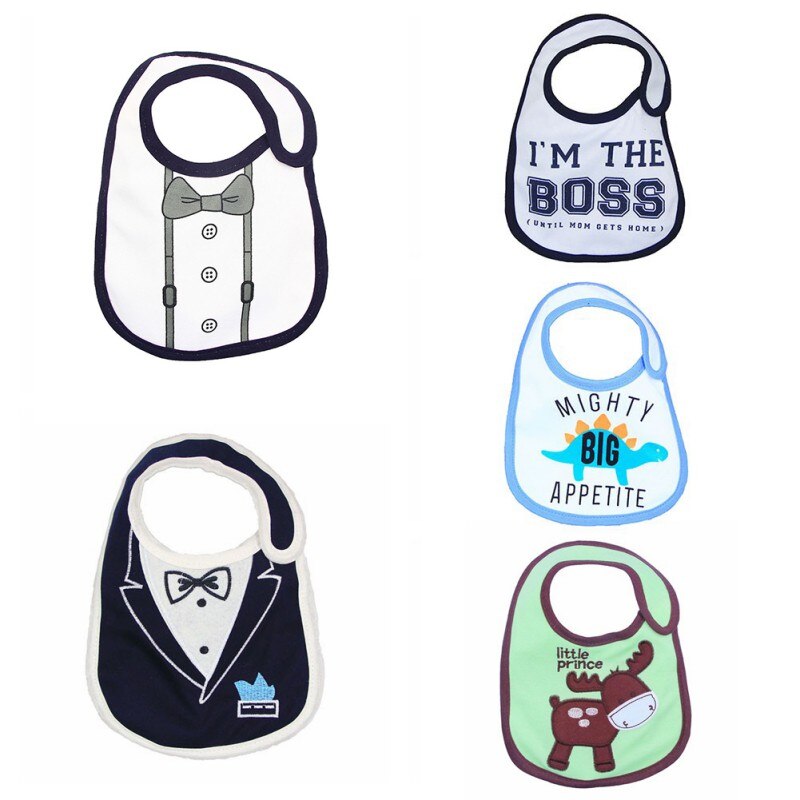 5 stks/partij Mooie Leuke Slabbetjes Cartoon Patroon Peuter Baby Waterdicht Speeksel Handdoek 24 Stijlen Koos Katoen Slabbers: J