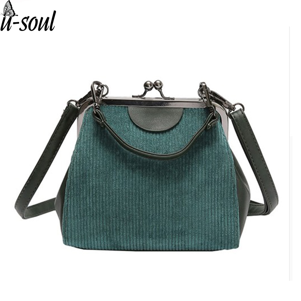 Vrouwelijke Messenger Gestreepte Corduroy Tassen Handtas Schoudertas Lock Shell Crossbody Tassen Voor Vrouwen