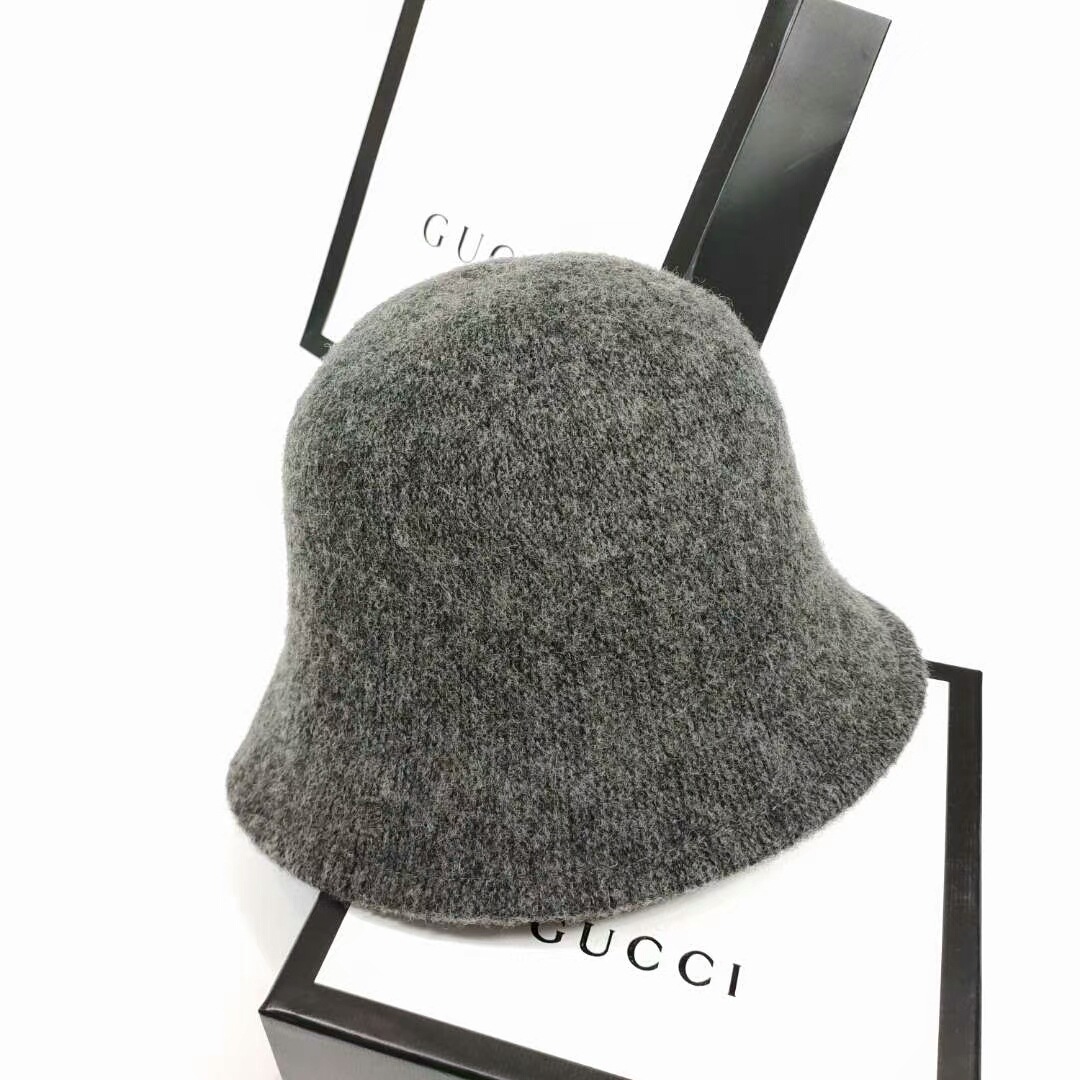 Bucket hats Autumn winter dome wool warm knitted Hat Women simple black woolen yarn basin cap Vintage weave casual hat: Dark Grey