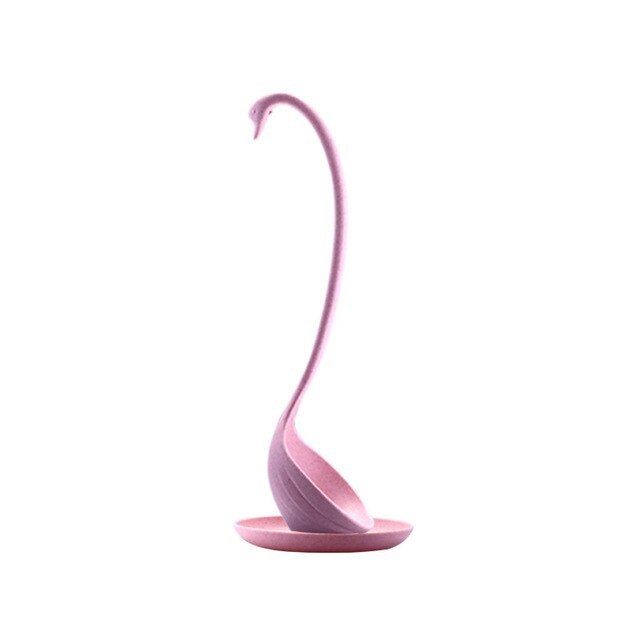 Melon Creatived Multifunction Long Handle Swan Spoon Soup Wheat Straw Tableware Dinnerware Kitchen Tools: Pink