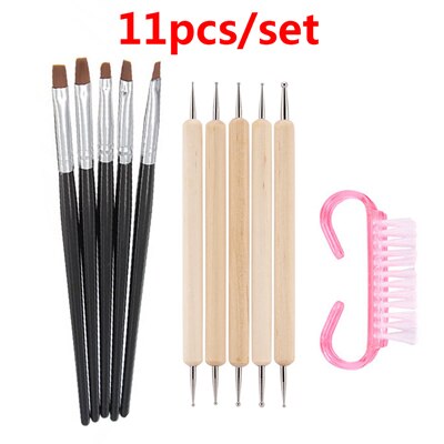 Pincéis de unhas conjunto para manicure unha arte escova pintura caneta gel unha polonês ferramentas remover a poeira limpeza unhas escova ferramentas: Style B