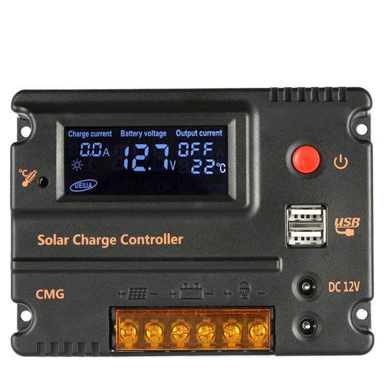 Outdoor 12V/24V 10A Solar Controller With Dual DC Port LCD Backlight Solar Charger