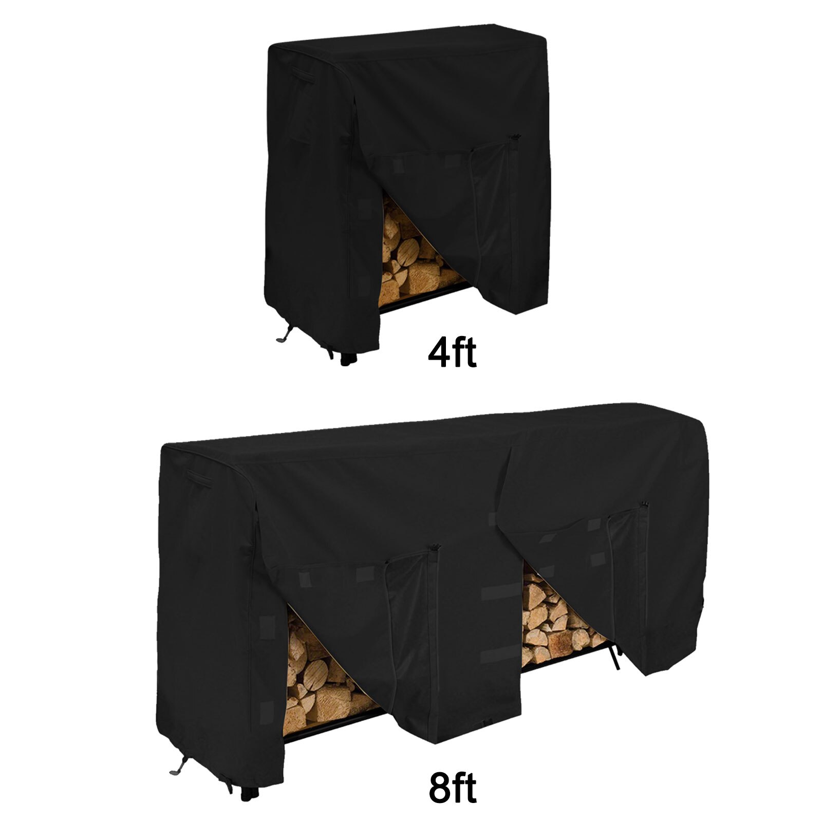 Storage Shelf Cover Fire Wood Storage Covers Rain Cover 210D Dust-proof Oxford Cloth 4/8 FT Black Fireplace Logs Holder Covering