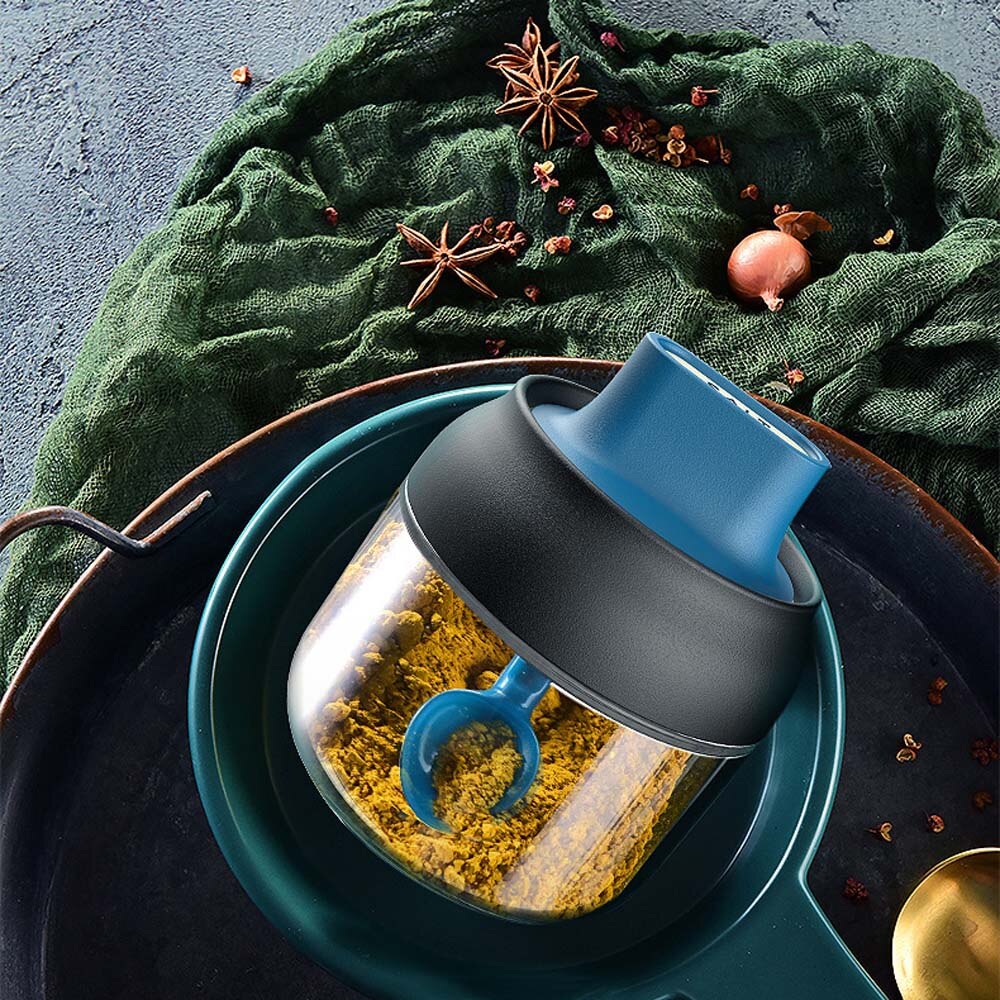 Edelstahl gewürz glas mit löffel küche salz Shaker MSG gewürz Kasten tomaten Soße gewürz glas gewürz glas versiegelt