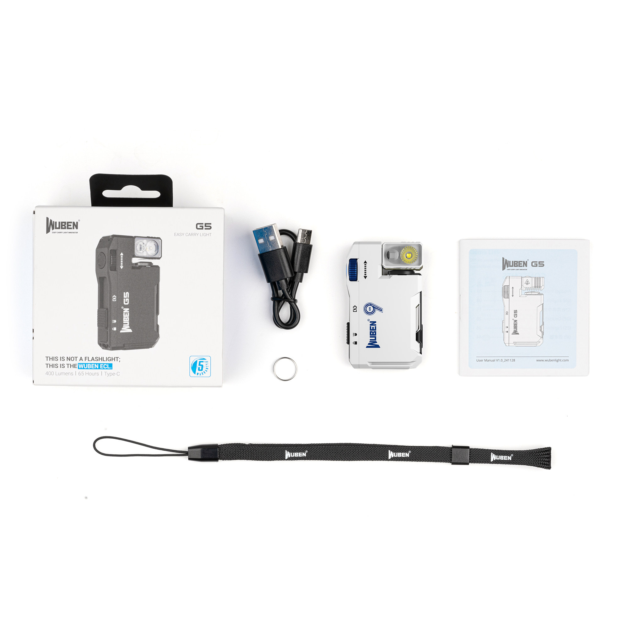 Lanterna Wuben G5 EDC 400 Lumens Mini Lanterna com RGB Portátil Recarregável Edição Limitada Laranja: BRANCO
