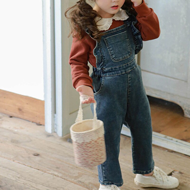 Meninas macacão denim macacão para crianças menina suspender calças primavera outono calças da criança menina jeans macacões