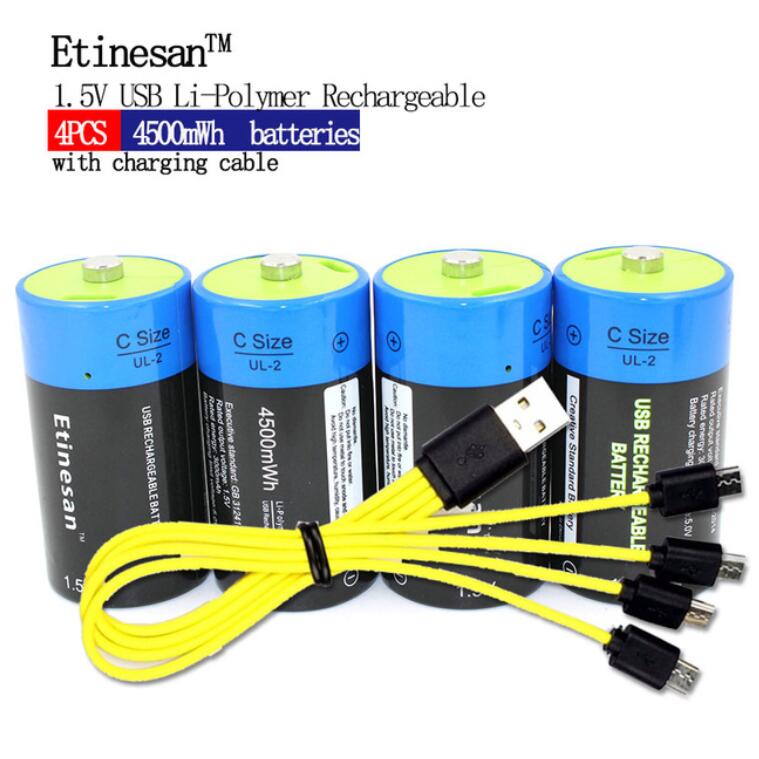 Etinesan 1.5V C 4500mWh li-polymer li-po rechargeable lithium li-ion powerful USB battery