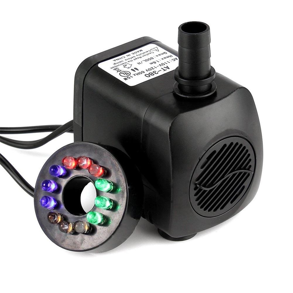 800l/h 110-240v 60hz vand springvandspumpe med led lys til akvarier fiskedam springvand vandfaldspumpe eu us uk stik