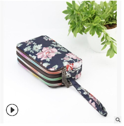 Tarjetero Floral para mujer, monedero con Triple cremallera, bolso de mano, monedero de lona resistente al agua, estuche organizador para teléfono: E