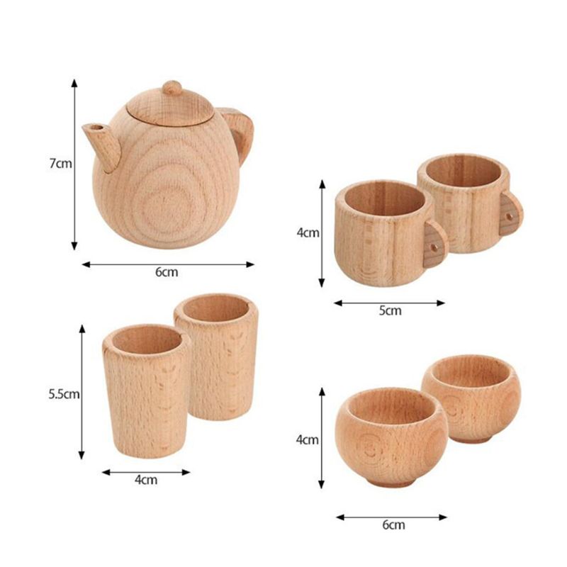 1Set Houten Servies Gereedschap Thee Pot Thee Beker Teatime Party Play Speelgoed Poppenhuis Miniatuur Keuken Servies Accessoires voor Kids
