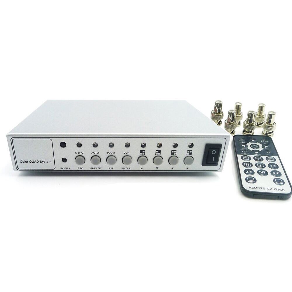 Podofo Metal Shell HD Color Video Quad Splitter CCTV Video Camera Processor System Kit Switcher 6 BNC Adapter Remote Control