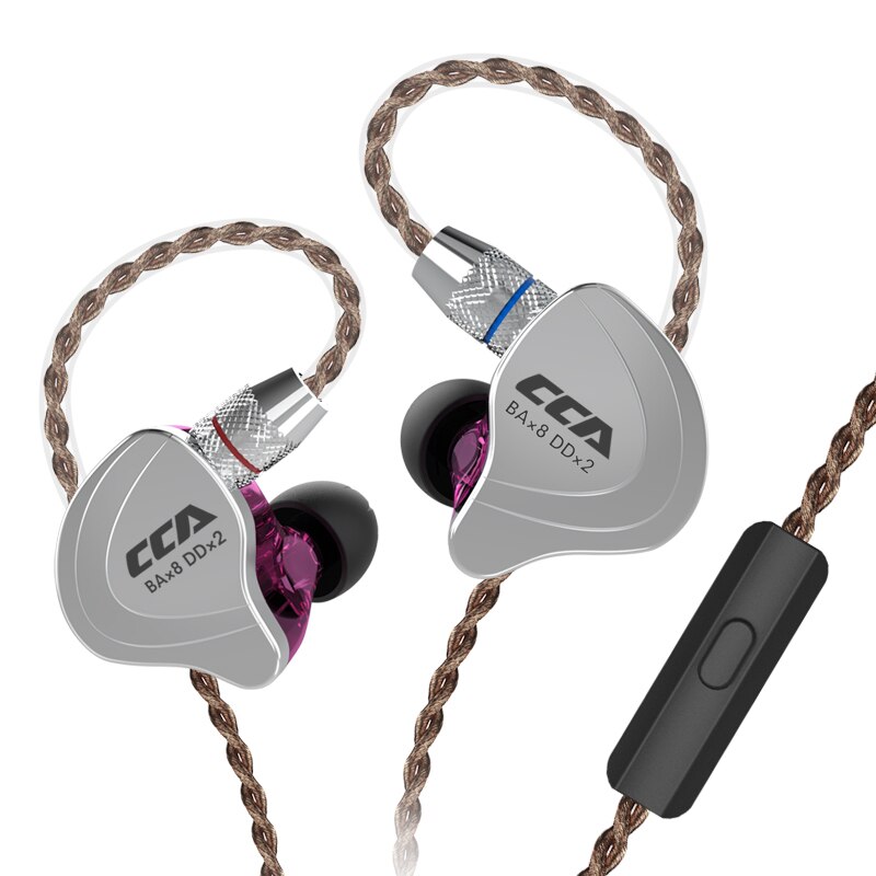 CCA C10 4BA+1DD Hybrid In Ear Earphone Hifi Dj Monito Running Sports Earphone Cable 10 Drive Unit Headset Noise Cancelling: Purple Mic
