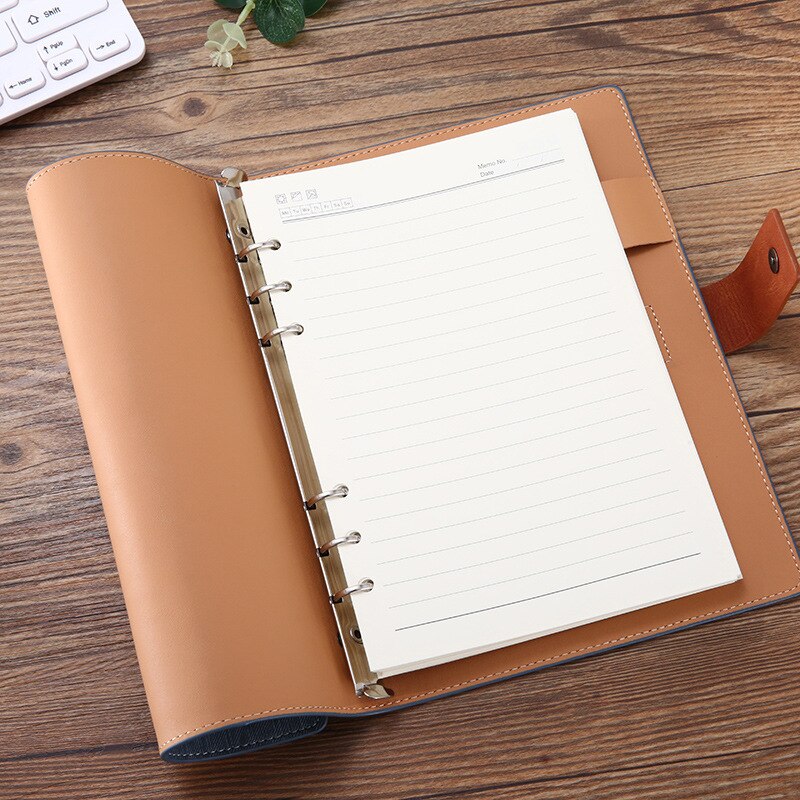 A5/A6 Soft Leather Loose-Leaf 6 Ring 100pages Notebook Leather Business Meeting Minutes School Agenda Office Stationery