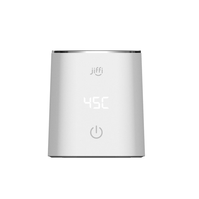 Jiffi tragbarer milchwärmer für den heimgebrauch mit automatischem thermostat, vier heizstufen und ein-knopf-bedienung.