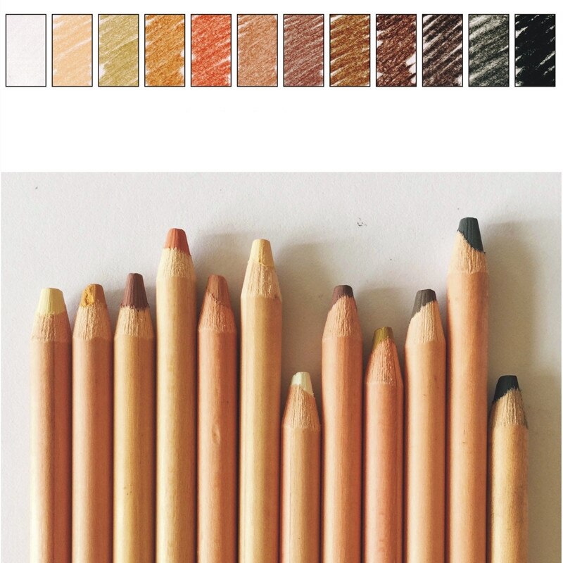 12Pcs Wood Pastel Pencil Set ,Basis Skin tints Pastel Color Pencil ,soft sketch art pastel pencil School Office art supplies