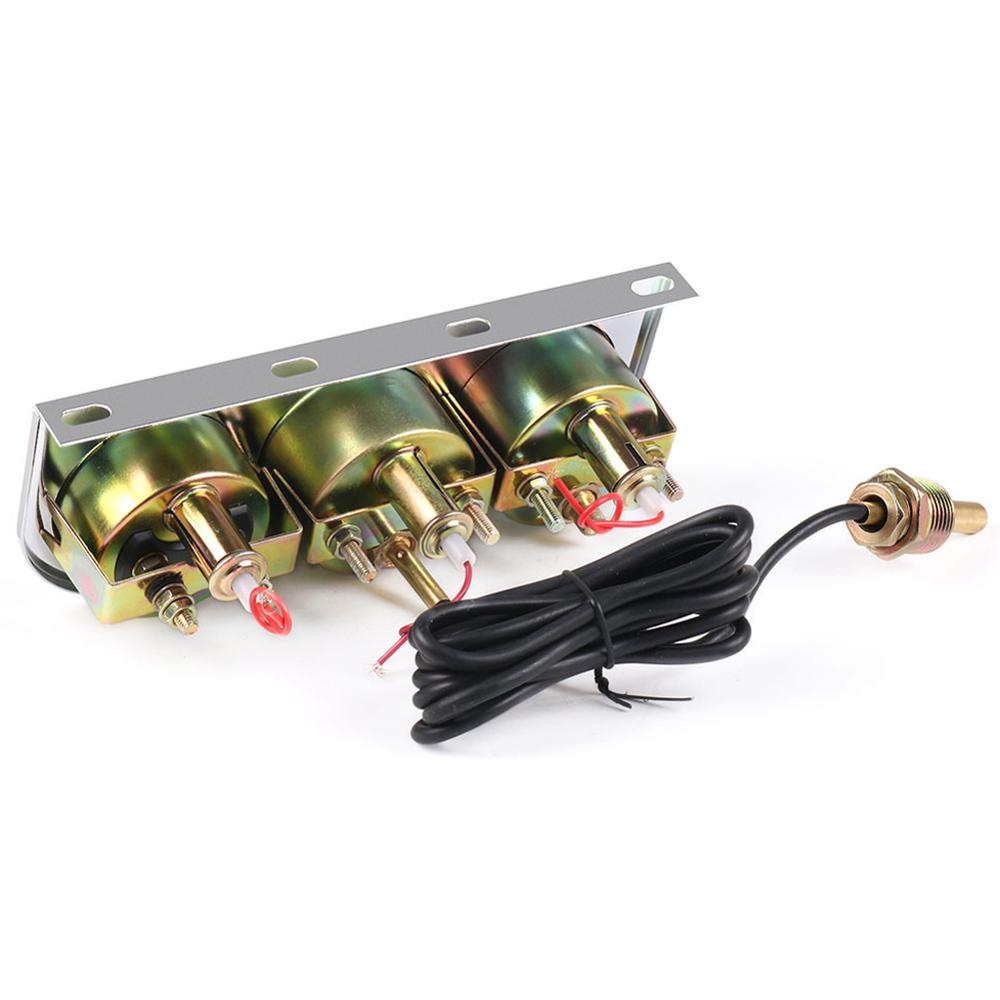2inch 52mm Chrome Panel Oil Pressure Gauge Set 16" Gauge 0-80 PSI Water Temp Gauge Amp Meter Triple Gauge Set