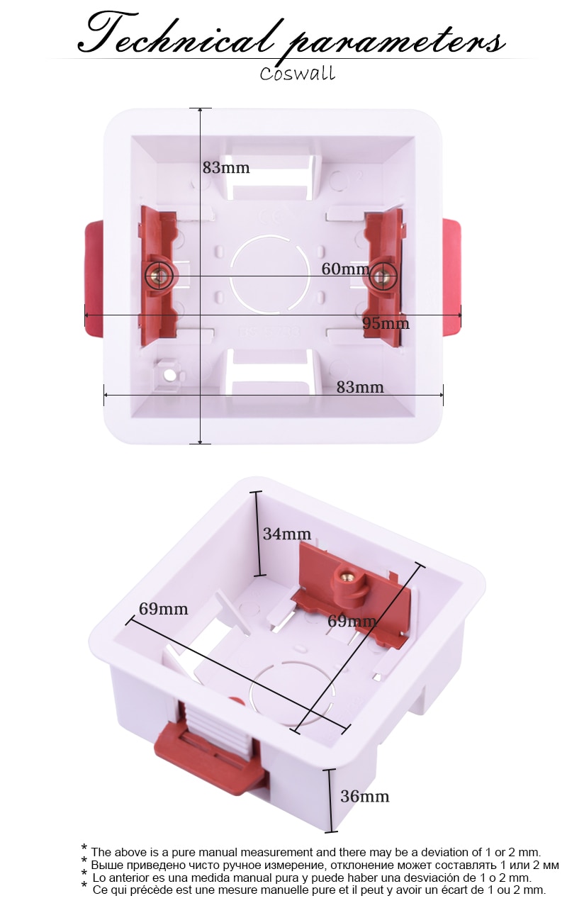 Coswall 1 Gang Dry Lining Box For Gypsum Board / Drywall / Plasterboad 35mm Depth Wall Switch BOX Wall Socket Cassette