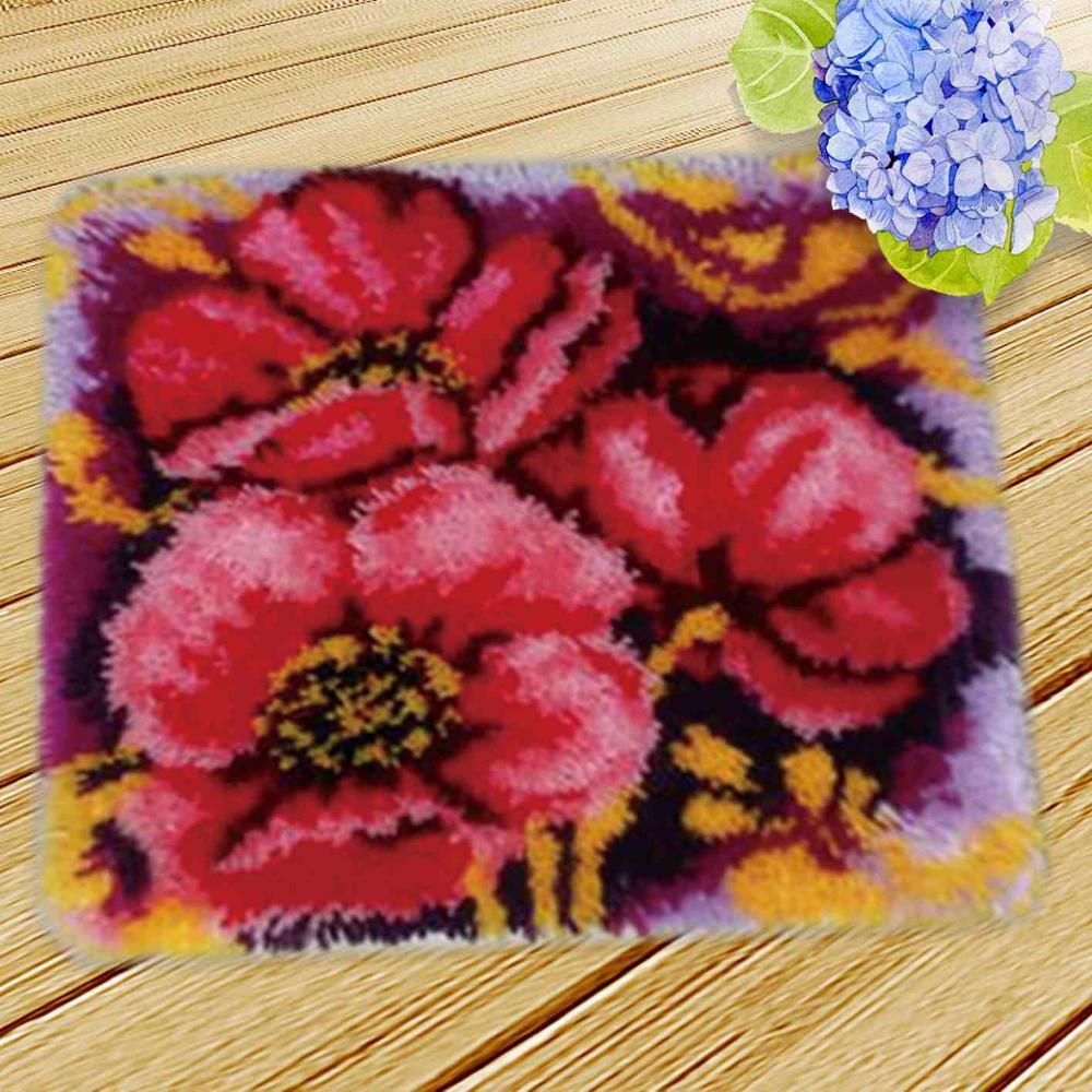 Pude dyr låsekrog broderi knapsæt almofadas gør det selv smyrna knooppakket klink haak klædt blomster håndarbejde 3d mat gør det selv: Violet