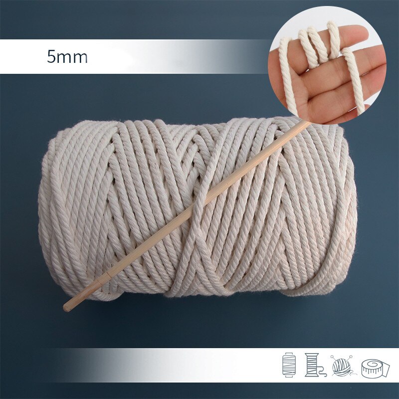 Corde de dentelle en coton naturel torsadé à la main, 1/2/3/4/5/6/8/10mm, tissage artisanal pour faire des cintres à plantes, décoration murale: 5mm 10meter