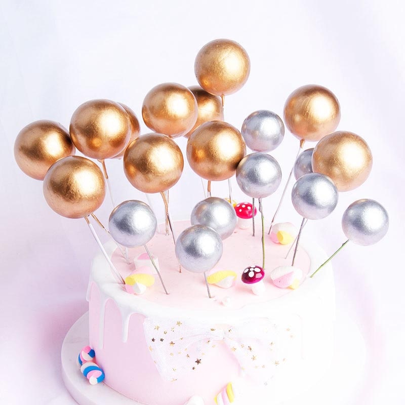 Bolas doradas para decoración de pastel, piezas decorativas esféricas para tartas de cumpleaños, fiestas de bebé, navidades y magdalenas, suministros para repostería en casa, 20 unidades