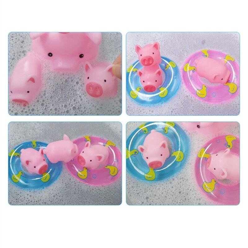 Cute Pig Baby Bathing Toy Cute Cartoon Animals Swimming Water Soft Floating Rubber Pink Pigs Squeeze Sound Squeaky Toy
