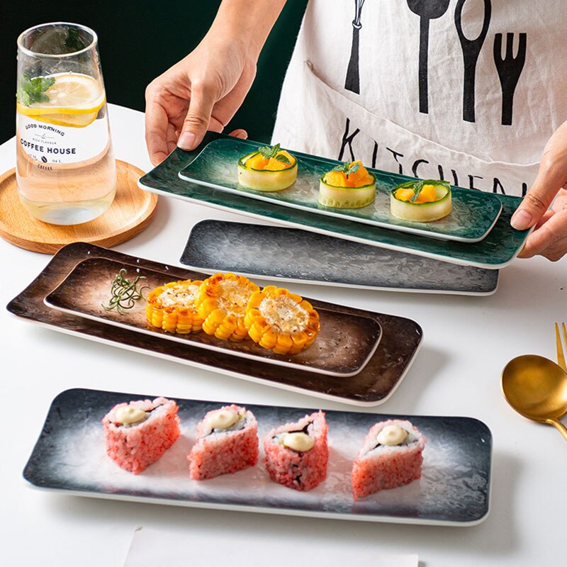 Japansk sten mønster keramisk strimmel sushi køkken tallerken enkel hjem vestlig mad fad tallerken hotel restaurant køkken service