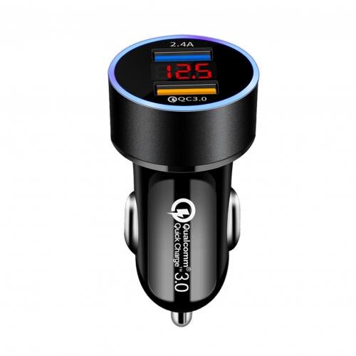 Universell billader Dobbel usb digital skjerm 5 vqc 3.0+2.4 acar laderadapter biltilbehør interiør til iphone  xr 11: Svart