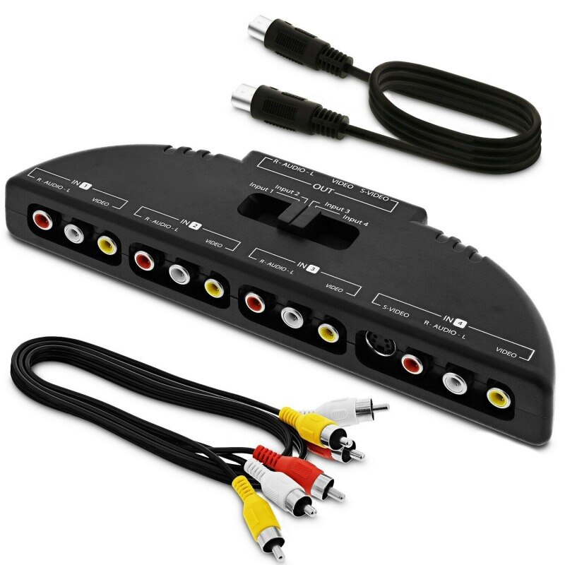 4 Ports AV Composite RCA Selector Box Switch Splitter With Cable Cord Plug
