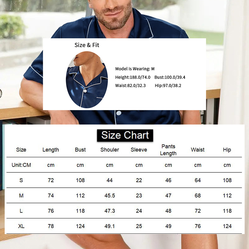 Neues Herren Satin- Schlafanzug einstellen für Sommer lässig Pijama Taste Nieder Tasche Kurzarmhemd mit kurze Hose Salon tragen Nachtwäsche einstellen
