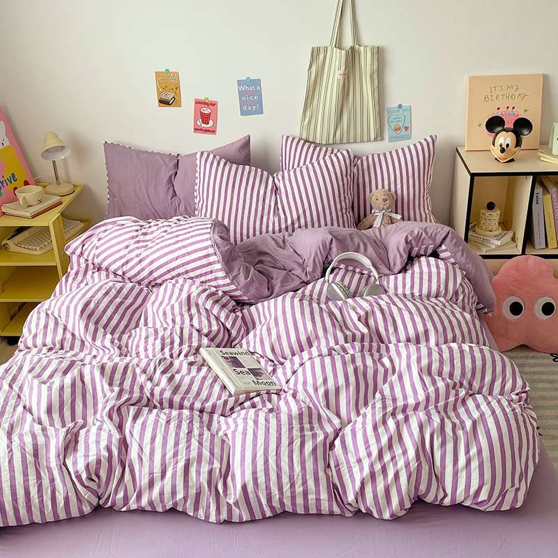 Gestreifte Bettwäsche, Bettbezug-einstellen mit Kissenbezug, Bettlaken, Einzelbett, Bettwäsche, Bettbezug-einstellen, Königin-/König-Doppelbett, Einzelbett: Volle / verrotten