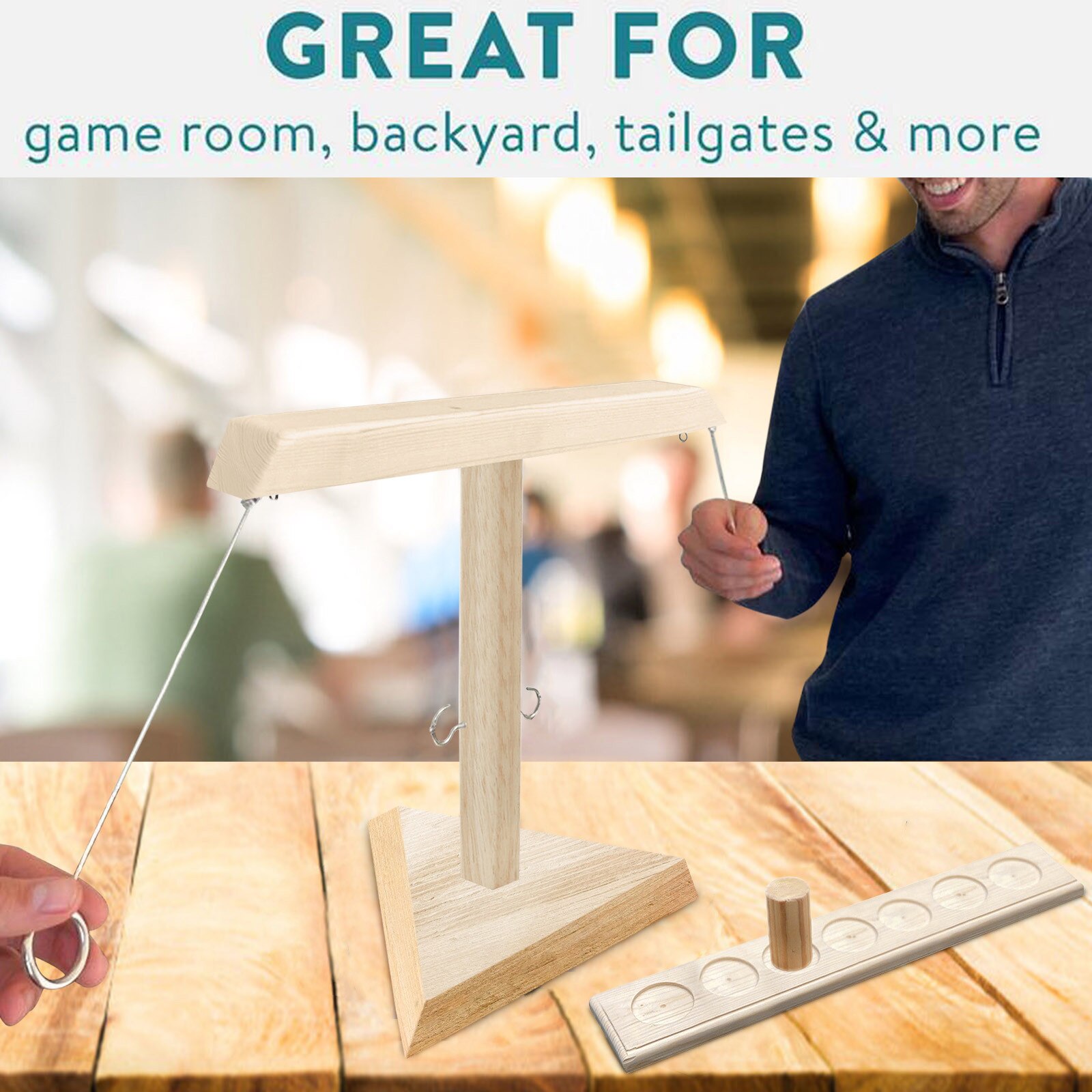 Ring Toss Game Handmade Wooden Ring Toss Hooks Fast-paced Interactive Game For Bars Home Ring Toss Party Games