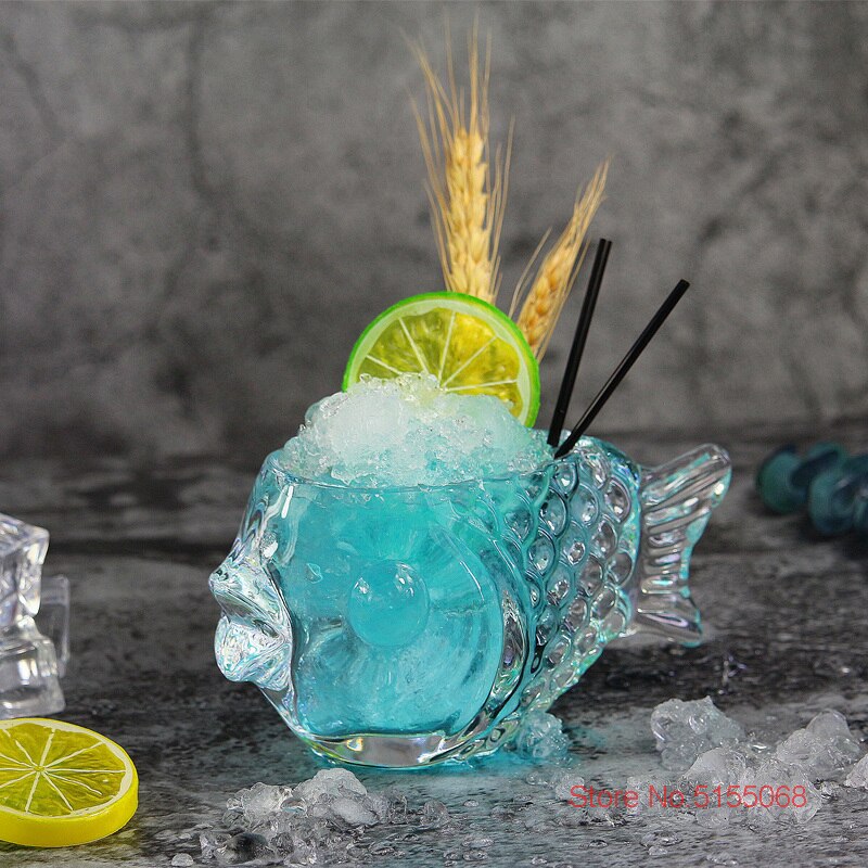 3d gjennomsiktig fisk form bar cocktail glass parti tykk tung deilig smoothies bolle kopp kald drikke tiki glass krus