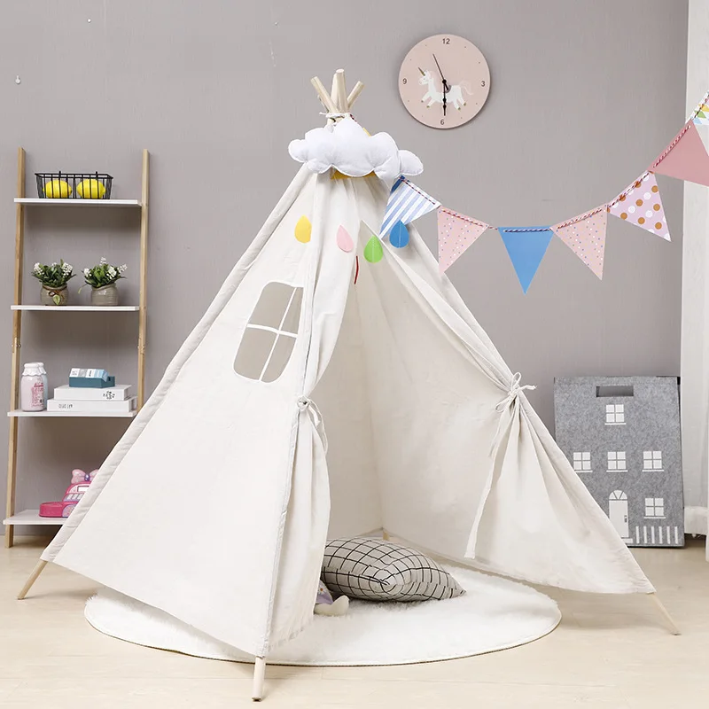 Portable Kids Tent Teepee Tent For Children Tipi Infantil House For Girl Cabana Boy Tents Decoration Carpet LED Lights