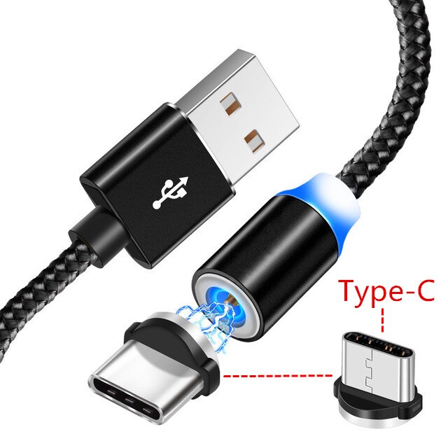 Magnético tipo C Cable de carga USB Honor 9X 20 10 rápido cargador de teléfono para Samsung S8 Huawei P20 lite amigo 20 10 9 P30 Pro Oppo Reno: Only Black 1M Cable