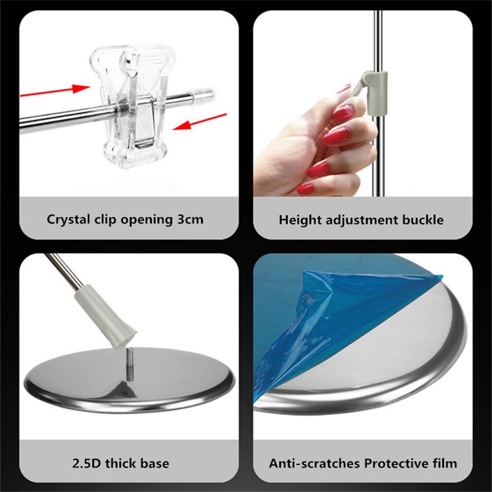 Adjustable Height Stainless Steel Pop Shelf Desk Table Top Advertising Poster Banner Hanging Clip Sign Holder Display Stand