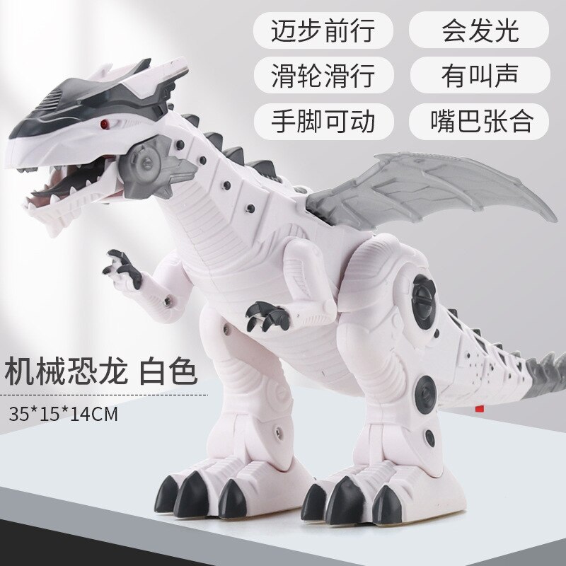 Pterosaurio de juguete mecánico para niños, modelo de dinosaurio electrónico, juguete de dibujos animados de animales caminando, inteligencia, para niños: White