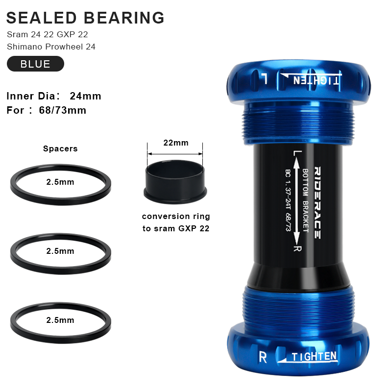 Soporte inferior de bicicleta rodamiento sellado 24 22mm MTB bicicleta de carretera BB68/73 movimiento Central de carro Hollowtech para bielas SRAM GXP: Verde