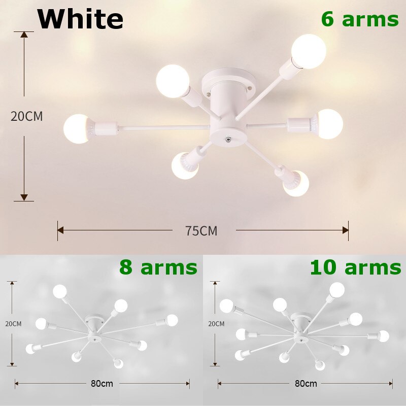 retro Eisen Kronleuchter Schwarz/Weiß 6/8/10 Steckdosen Beleuchtung Jahrgang Spinne Kronleuchter Moderne Decken Lampe Licht Leuchte Beleuchtung: Weiß / 6 Steckdosen