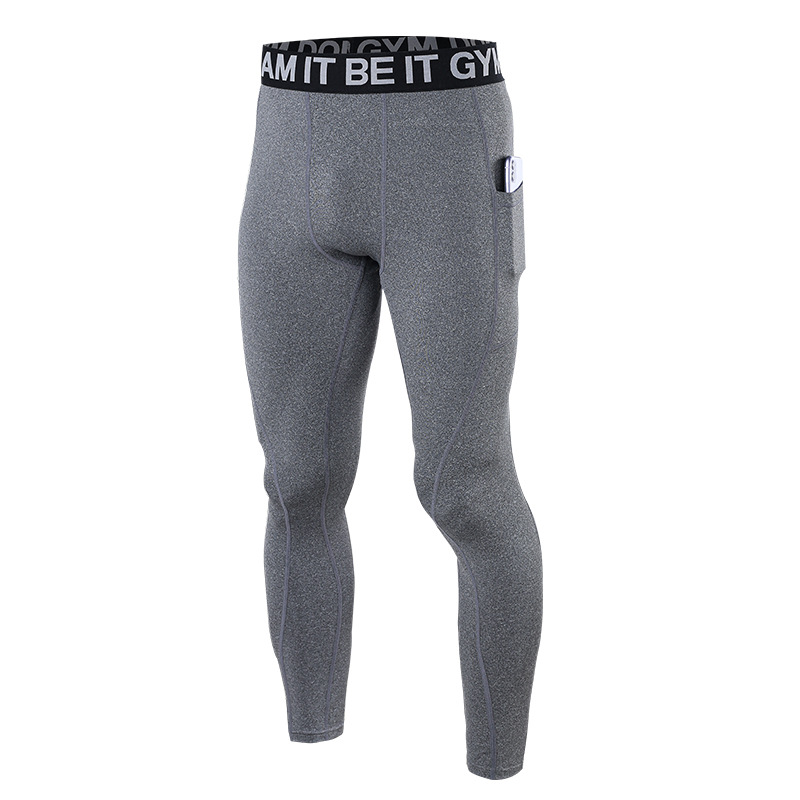 Men Tights Compression Pants Running Men Training Fitness Sports Leggings Pocket Gym Jogging Sweat Pants Male Long -40: XXL / gray