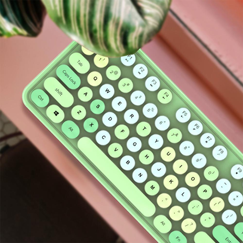 Green 2.4Ghz Wireless Keyboard and Mouse Set Portable Universa Laptop Round Keycap Punk Keyboard and Mice