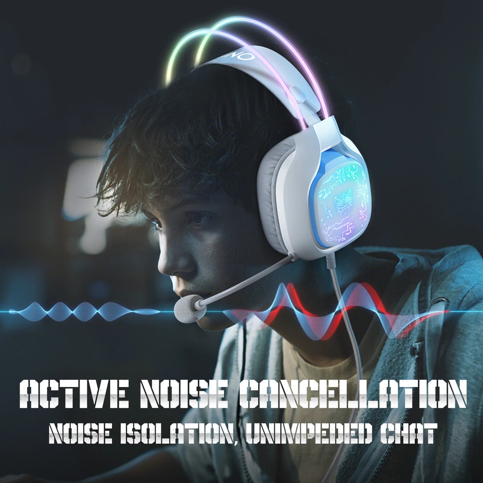 Onikuma profession elles Gaming-Headset mit kabel gebundener Over-Ear-Kopfhörer mit dynamischer RGB-Beleuchtung und geräusch unterdrücken dem Mikrofon-Stereo-Kopfhörer