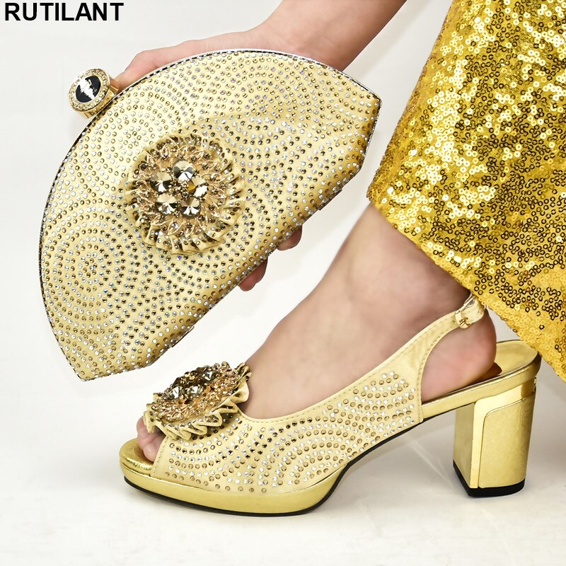 Rhinestone Wedding Shoes Italian Shoe and Bag Set for Party In Women Italian Women Wedding Pumps with Purse