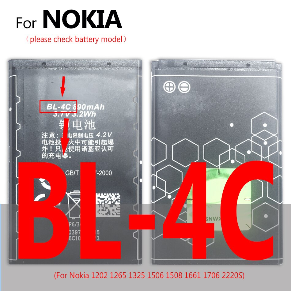 Batería BL 5C/4C HE338 HE319 HE330 HE351 WT240 HE321 HE336 HE345 HE344 HE316 HE317 HE335 para Nokia 2 3 3,1 3,2 5 6 6,1 2112 2118: BL-4C