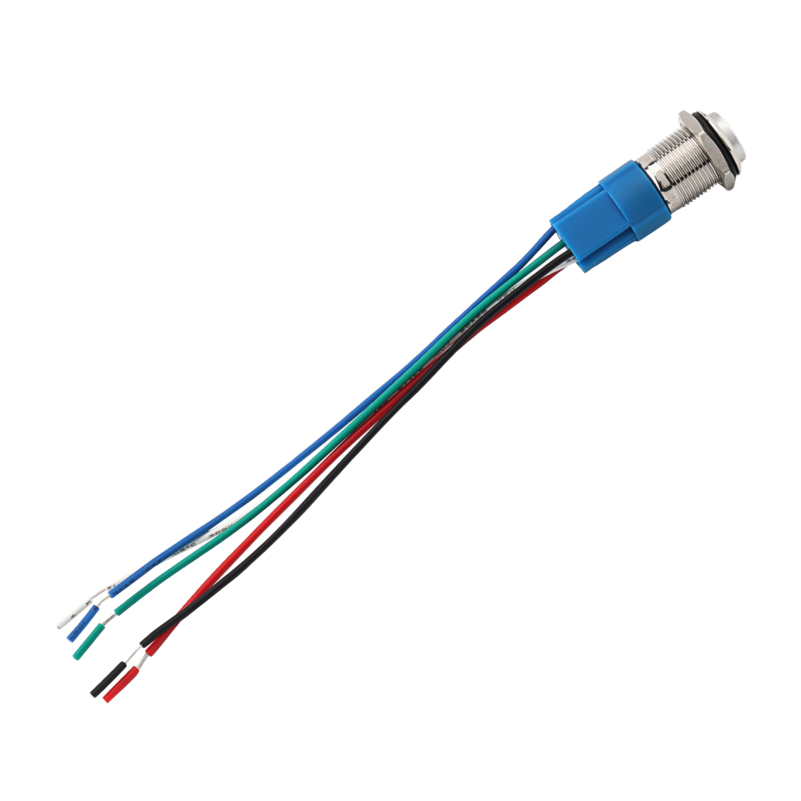 Interruptor de botón momentáneo con luz LED azul de 16mm y 12V para automóvil con arnés de enchufe trasero, interruptor de botón de bocina de altavoz de 5 pines