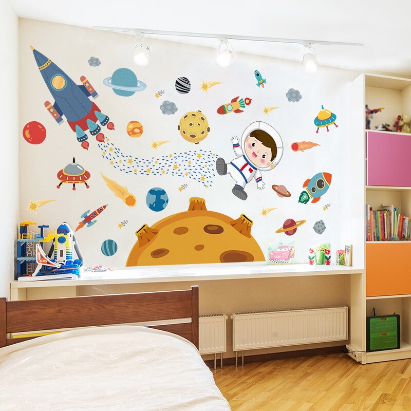 [Shijuehezi] Outer Space Muurstickers Diy Planeten Rockets Astronaut Muurstickers Voor Kinderen Kamers Baby Slaapkamer Home Decoratie