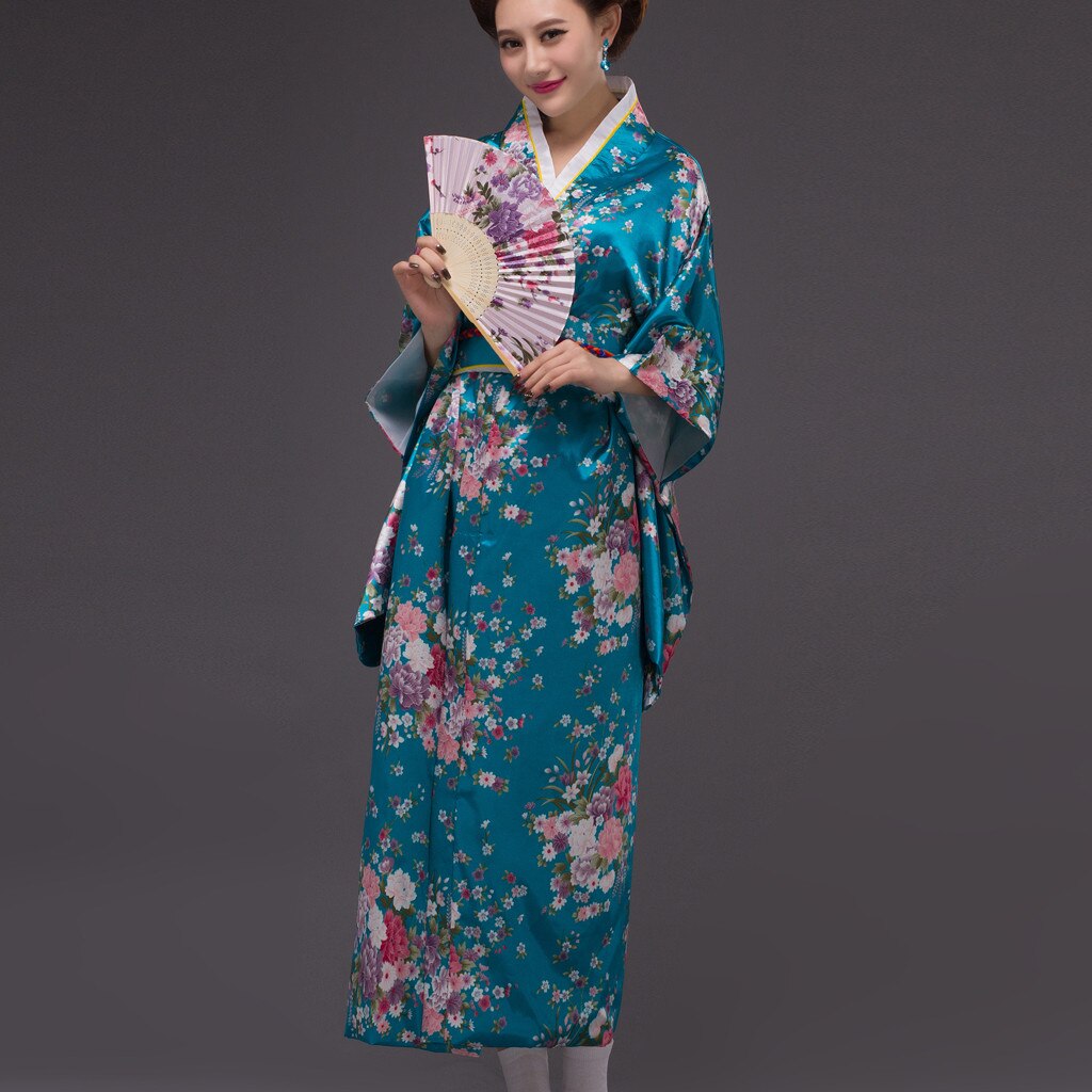 Modne sukienki luźna japońska satynowa sukienka sztucznego jedwabiu kimono z długim rękawem kobieta czerwony nadruk szlafrok szata tenisowa